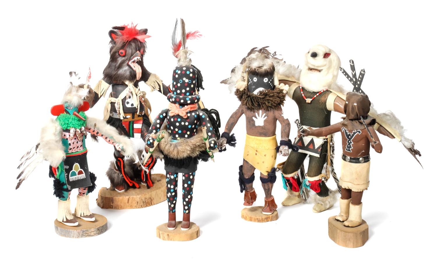 Six Southwestern Kachinas Height of tallest 14 1/2 inches