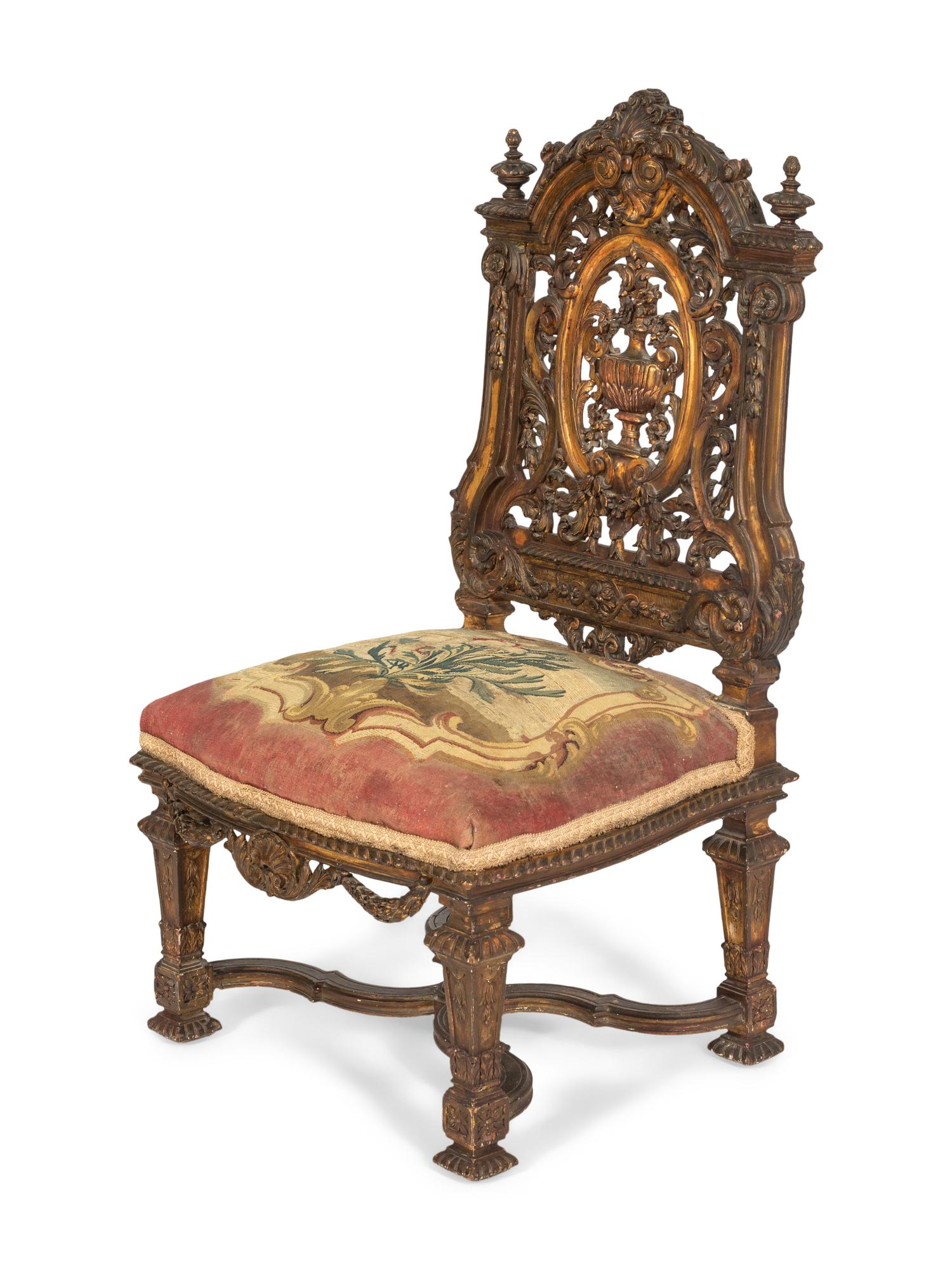 A Fine Louis XIV Tapestry-Upholstered Giltwood Side Chair from the Tuileries Palace