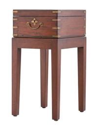 An English Brass-Inlaid Mahogany Game Box on Stand
