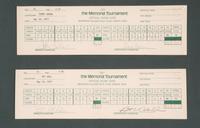 A 1977 Memorial Tournament Scorecard Display Featuring Tournament Used Scorecards Dual Signed by Jack Nicklaus and Tom Watson