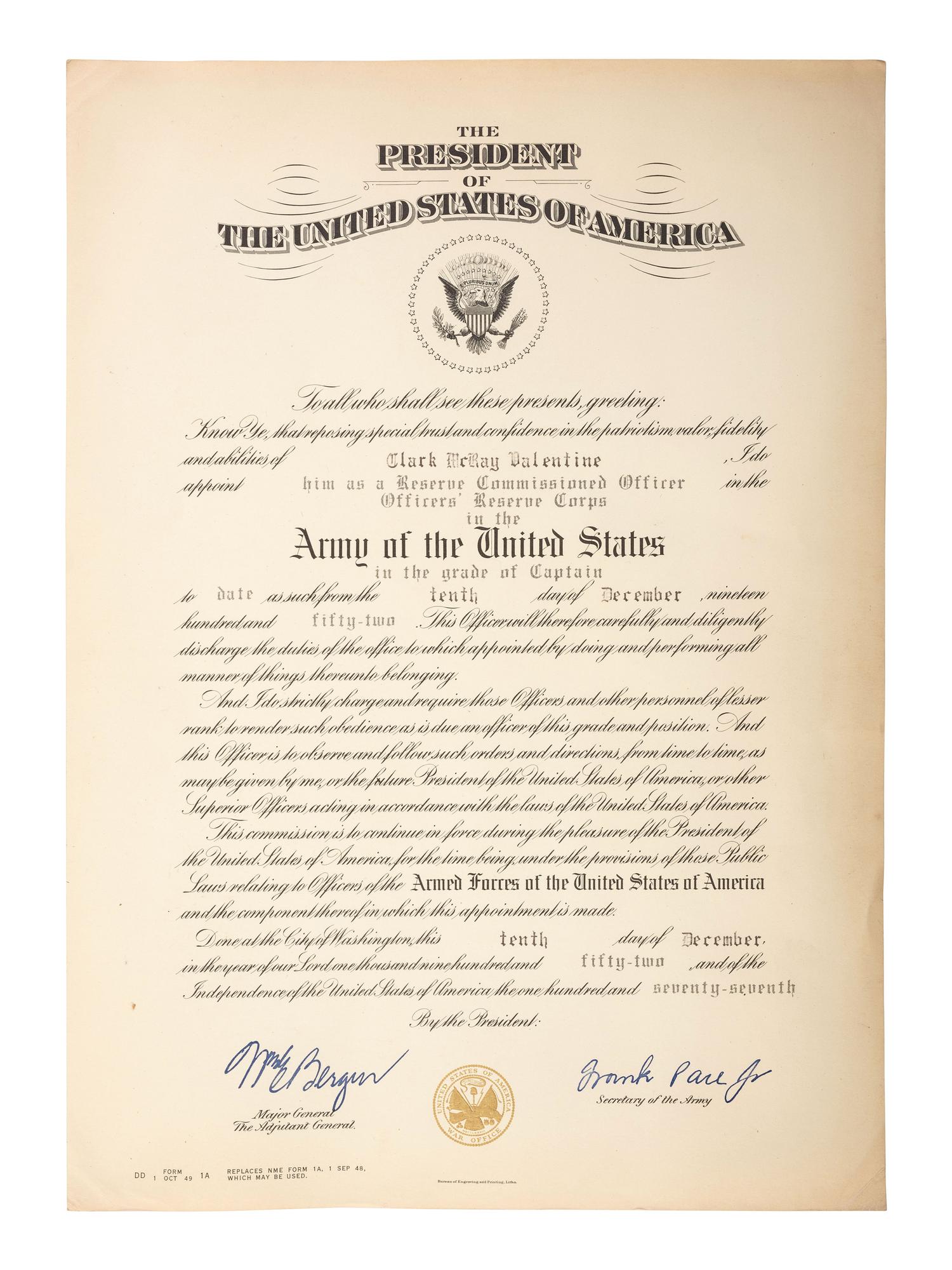 [WORLD WAR II]. Archive identified to African American medical officer Captain Clark McRay Valentine, incl. photographs, documents, insignia, and related ephemera.