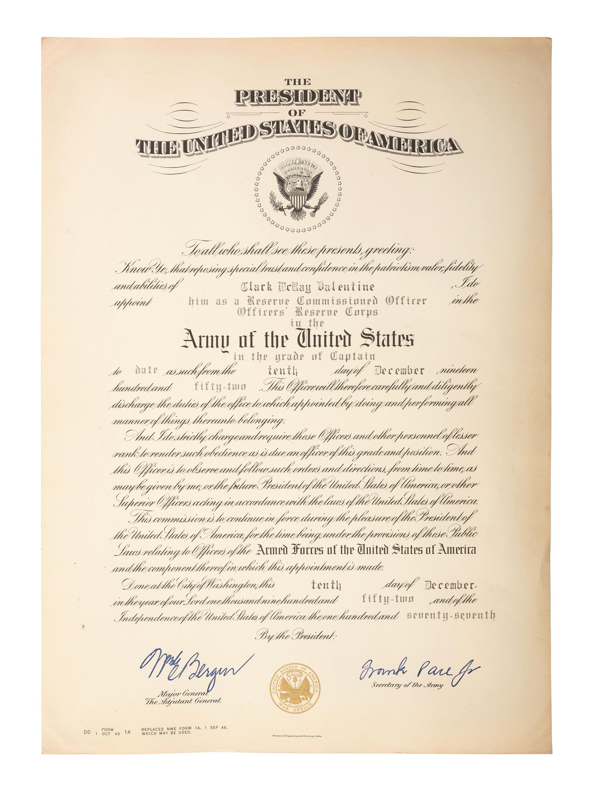 [WORLD WAR II]. Archive identified to African American medical officer Captain Clark McRay Valentine, incl. photographs, documents, insignia, and related ephemera.