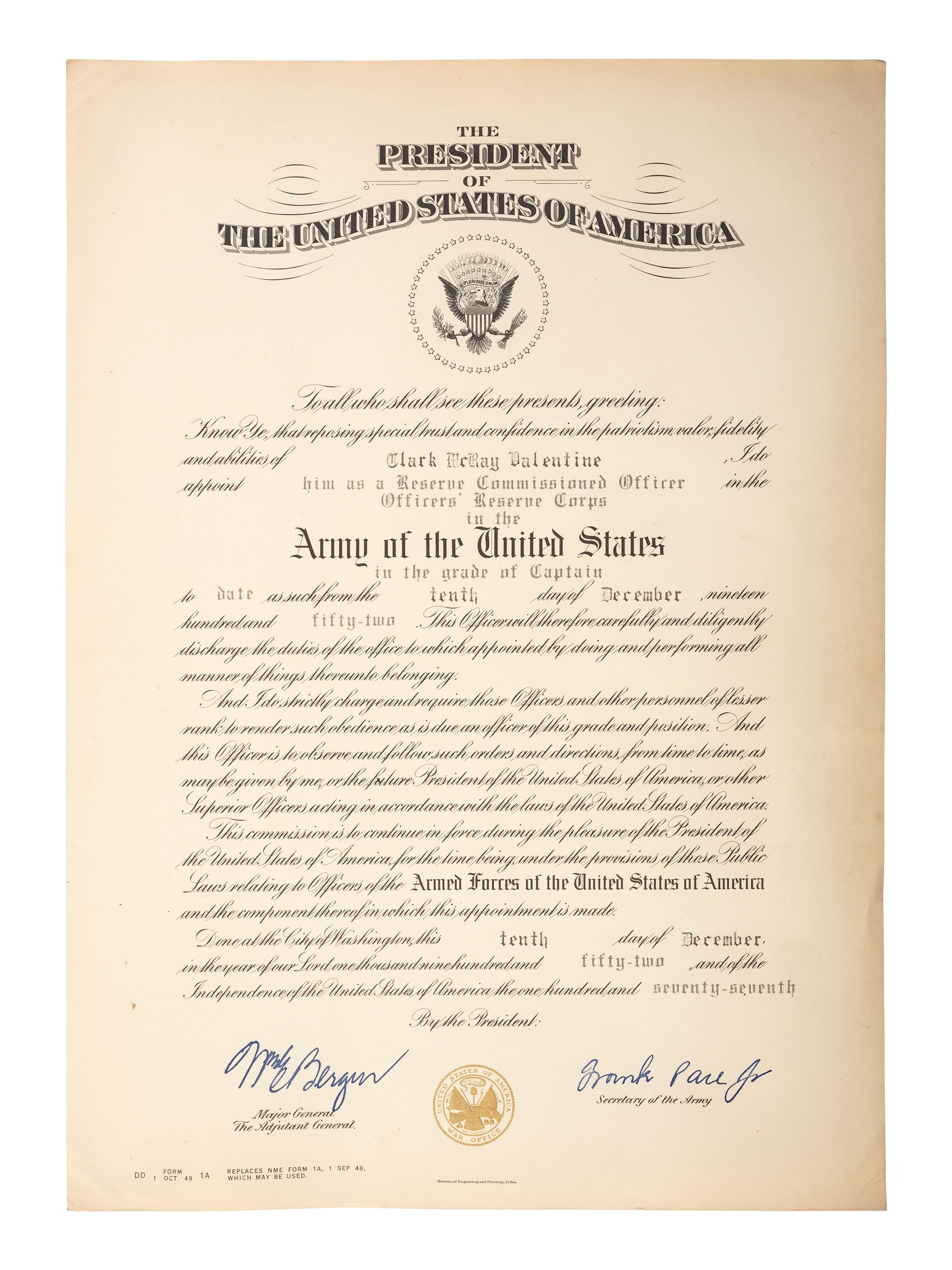 [WORLD WAR II]. Archive identified to African American medical officer Captain Clark McRay Valentine, incl. photographs, documents, insignia, and related ephemera.