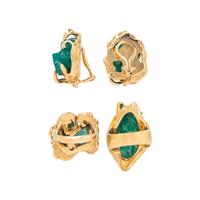 YELLOW GOLD AND SYNTHETIC EMERALD EARRINGS AND RINGS