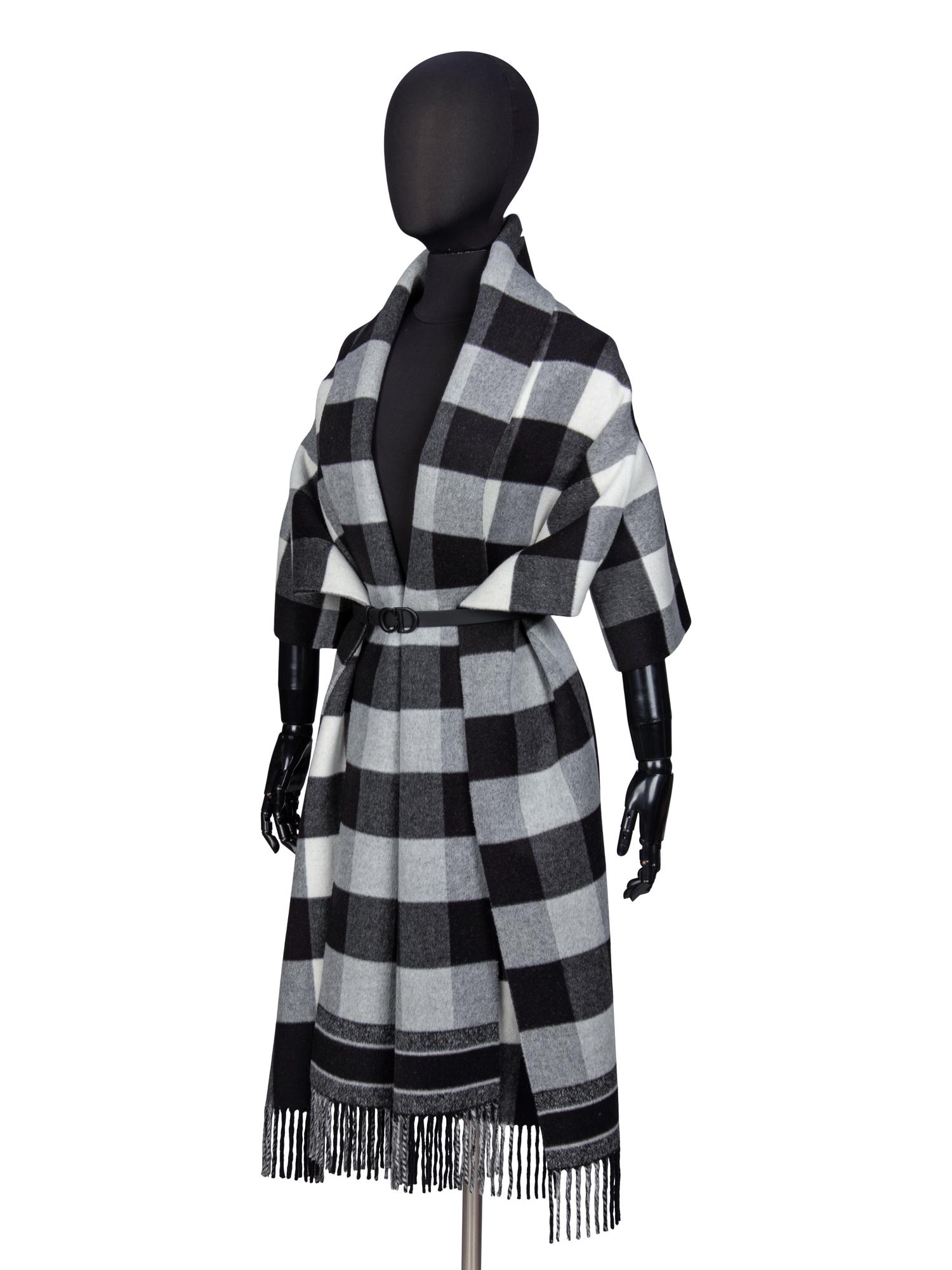 CHRISTIAN DIOR, BELTED PLAID SCARF BOLERO/SHAWL