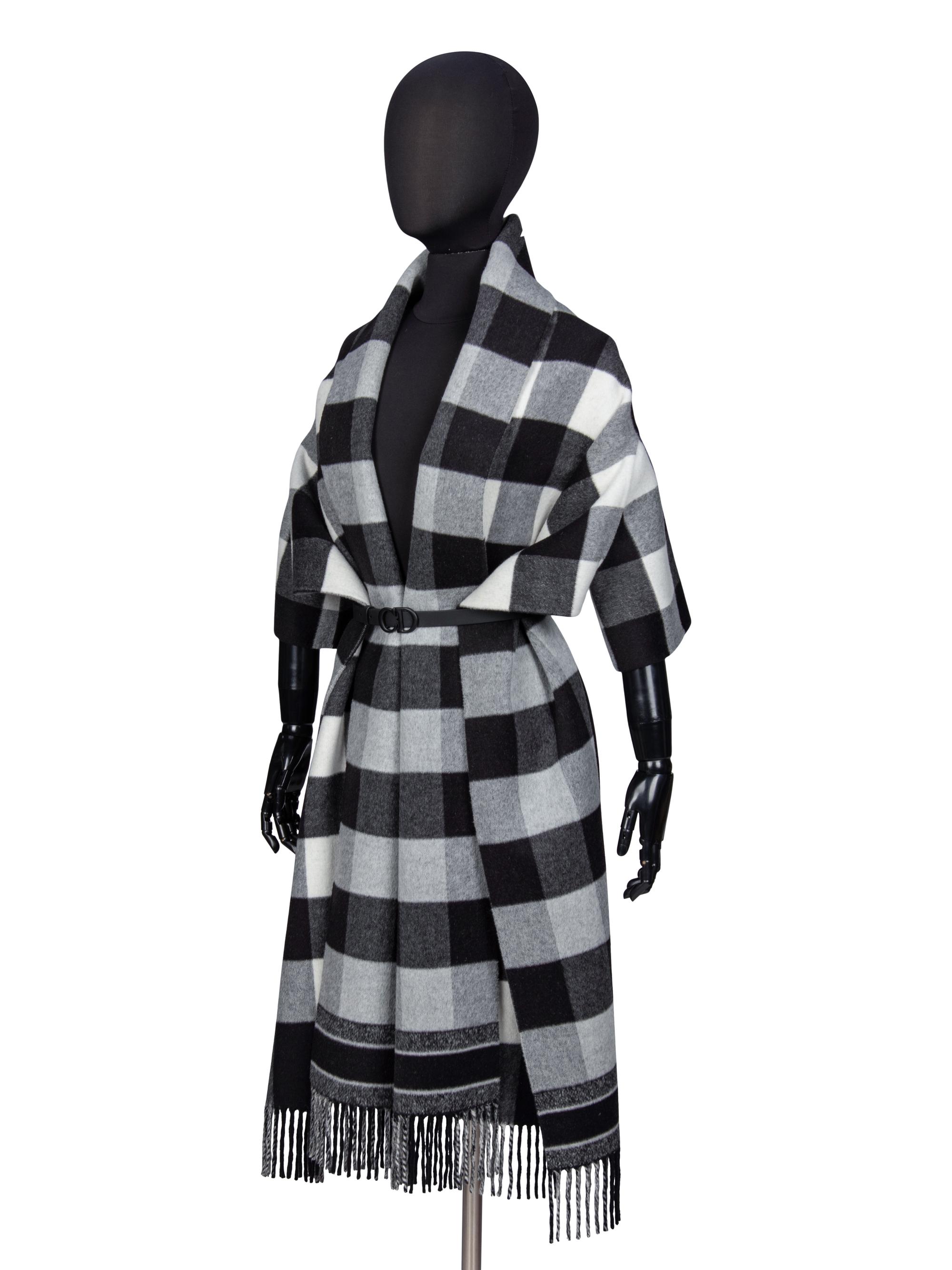 CHRISTIAN DIOR, BELTED PLAID SCARF BOLERO/SHAWL