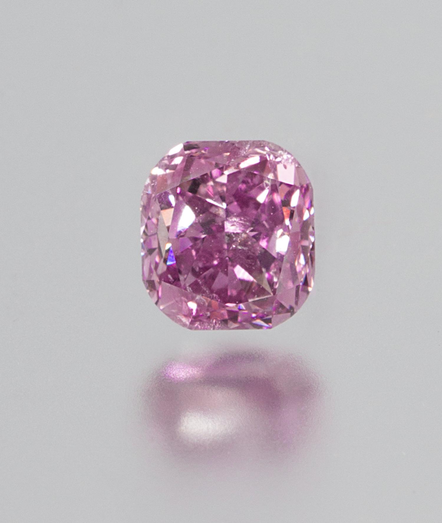 A 0.81 Carat Cushion Cut Fancy Deep Pink Purple Diamond,
