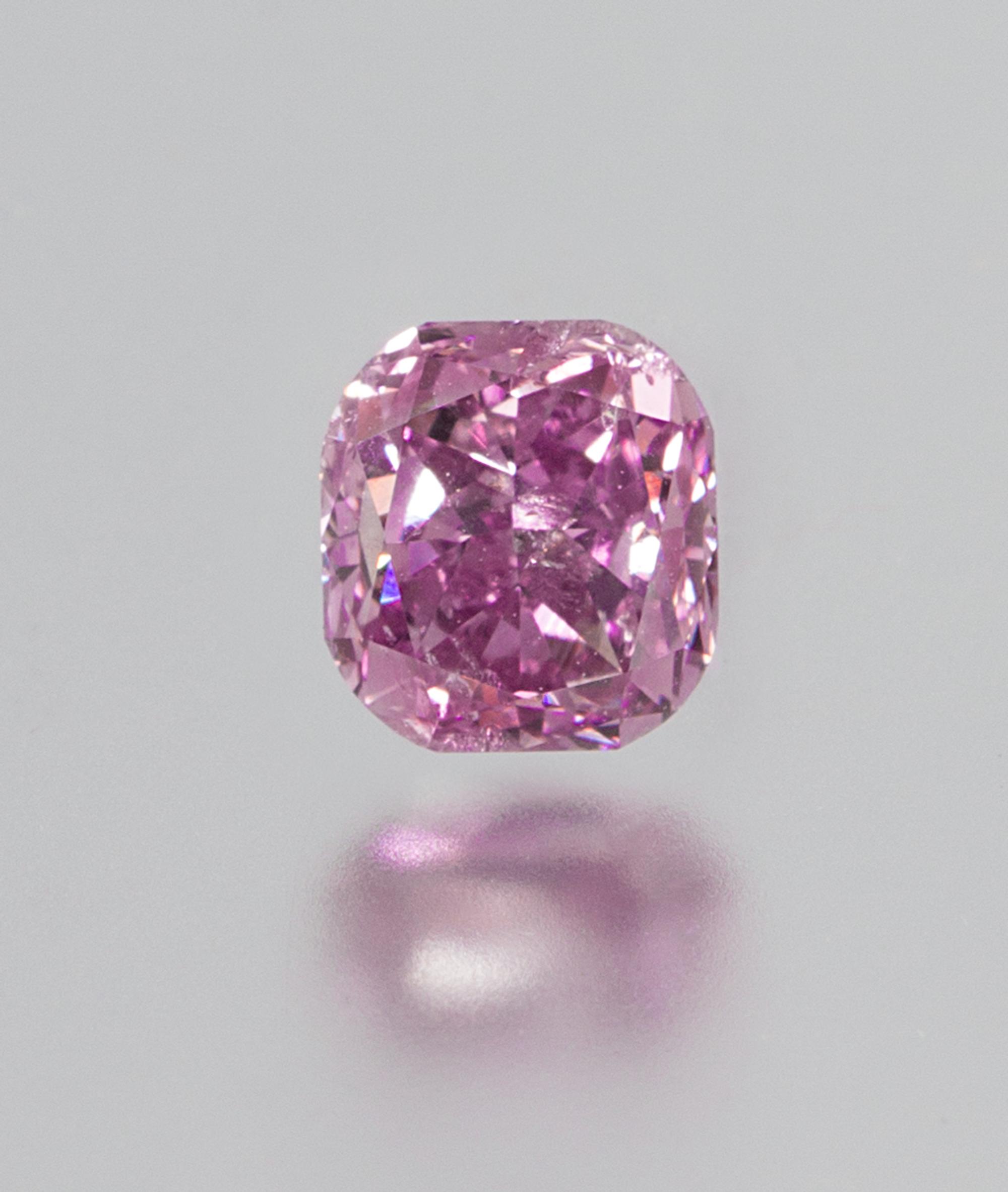 A 0.81 Carat Cushion Cut Fancy Deep Pink Purple Diamond,