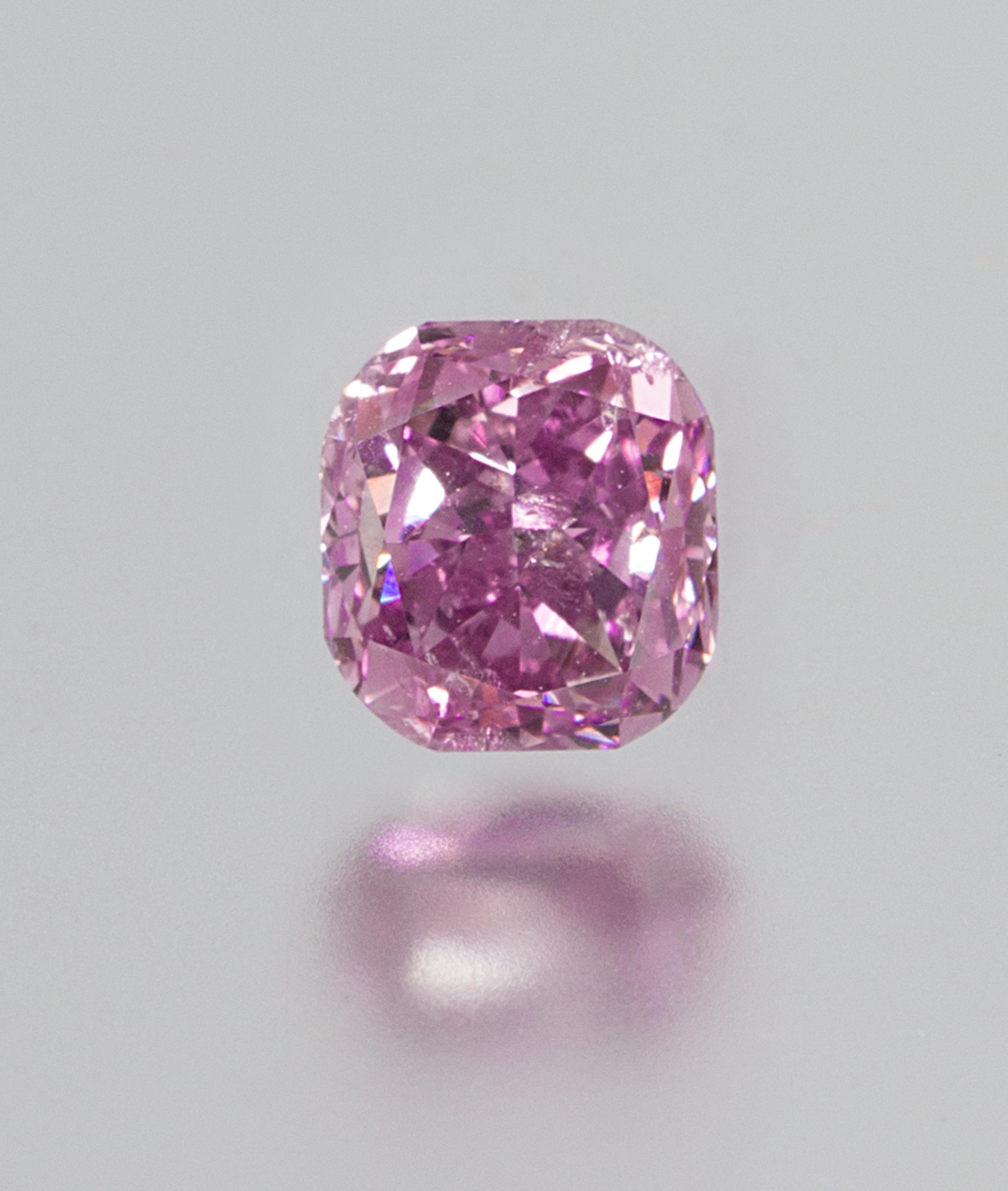 A 0.81 Carat Cushion Cut Fancy Deep Pink Purple Diamond,