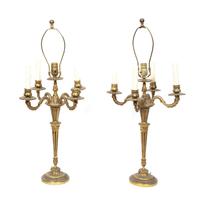 A Pair of French Gilt Metal Four-Light Candelabra Mounted as Lamps