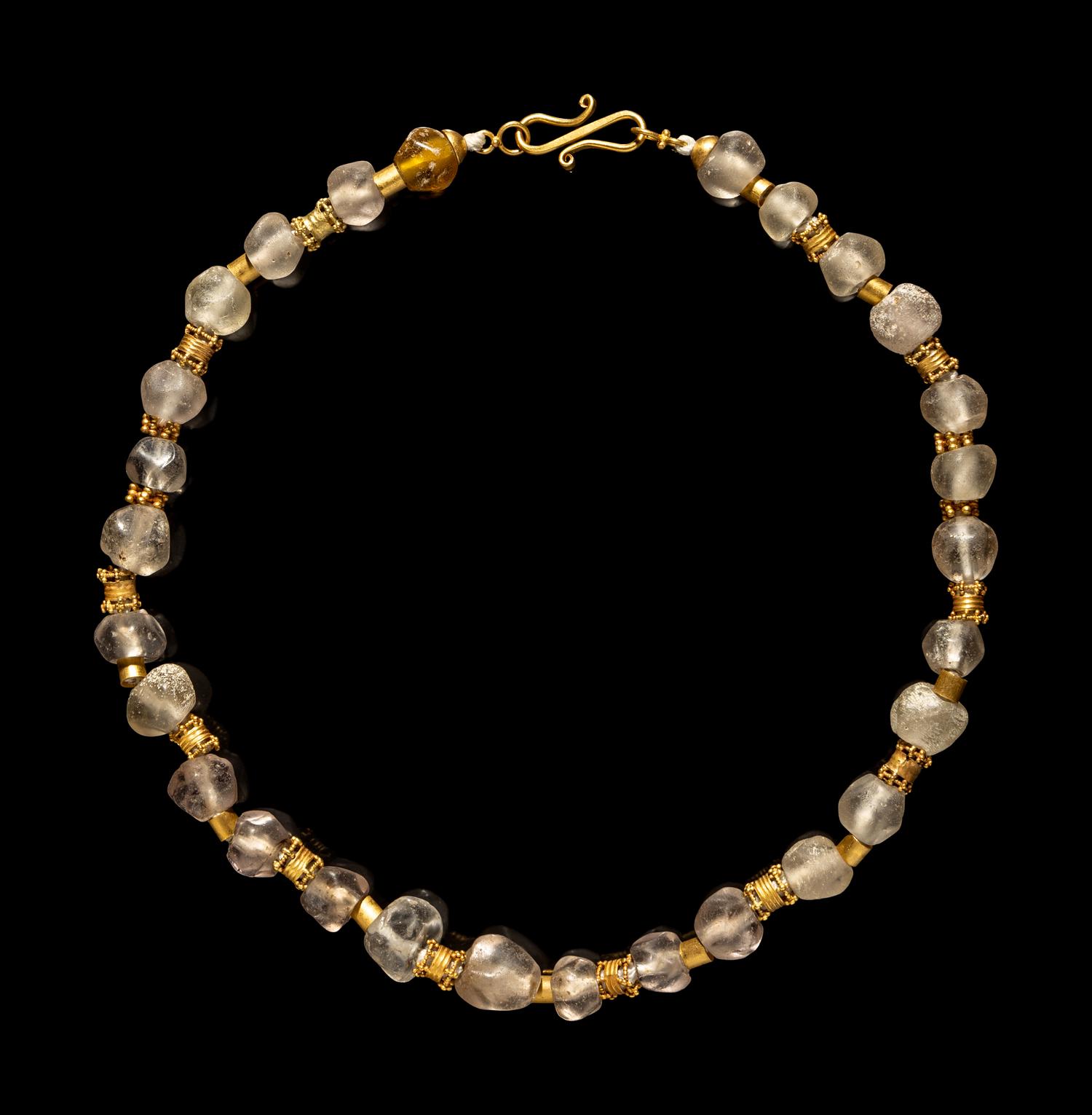 A Hellenistic Gold, Rock Crystal, and Glass Necklace
