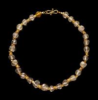 A Hellenistic Gold, Rock Crystal, and Glass Necklace