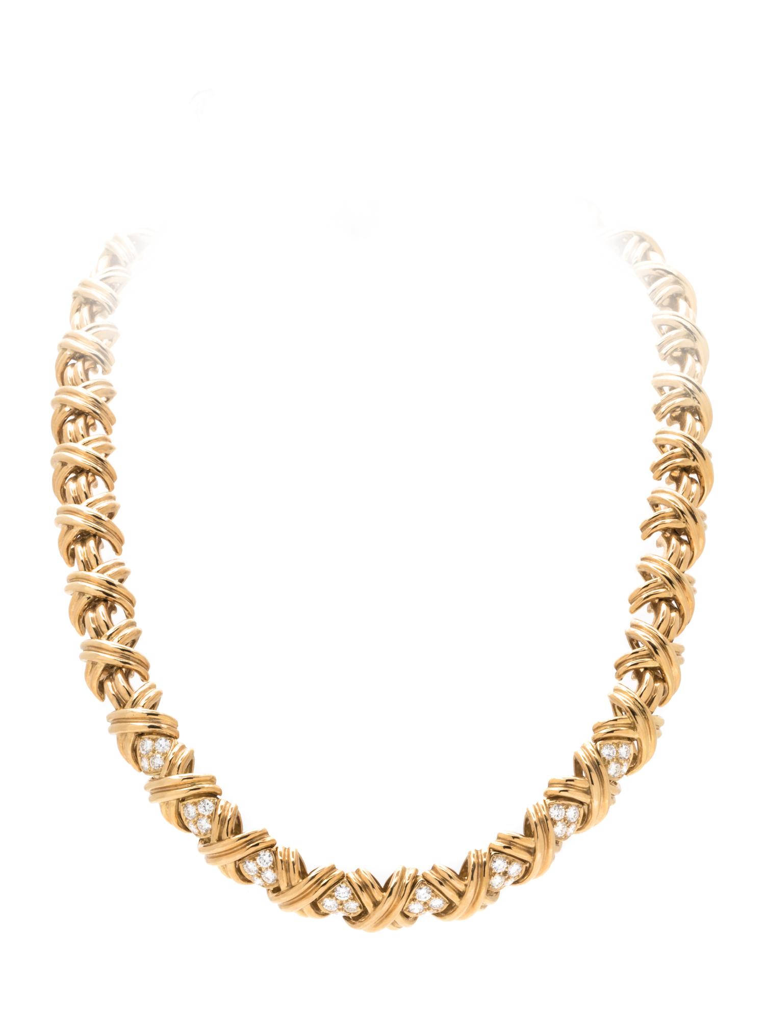 TIFFANY & CO., YELLOW GOLD AND DIAMOND 'X' COLLAR NECKLACE