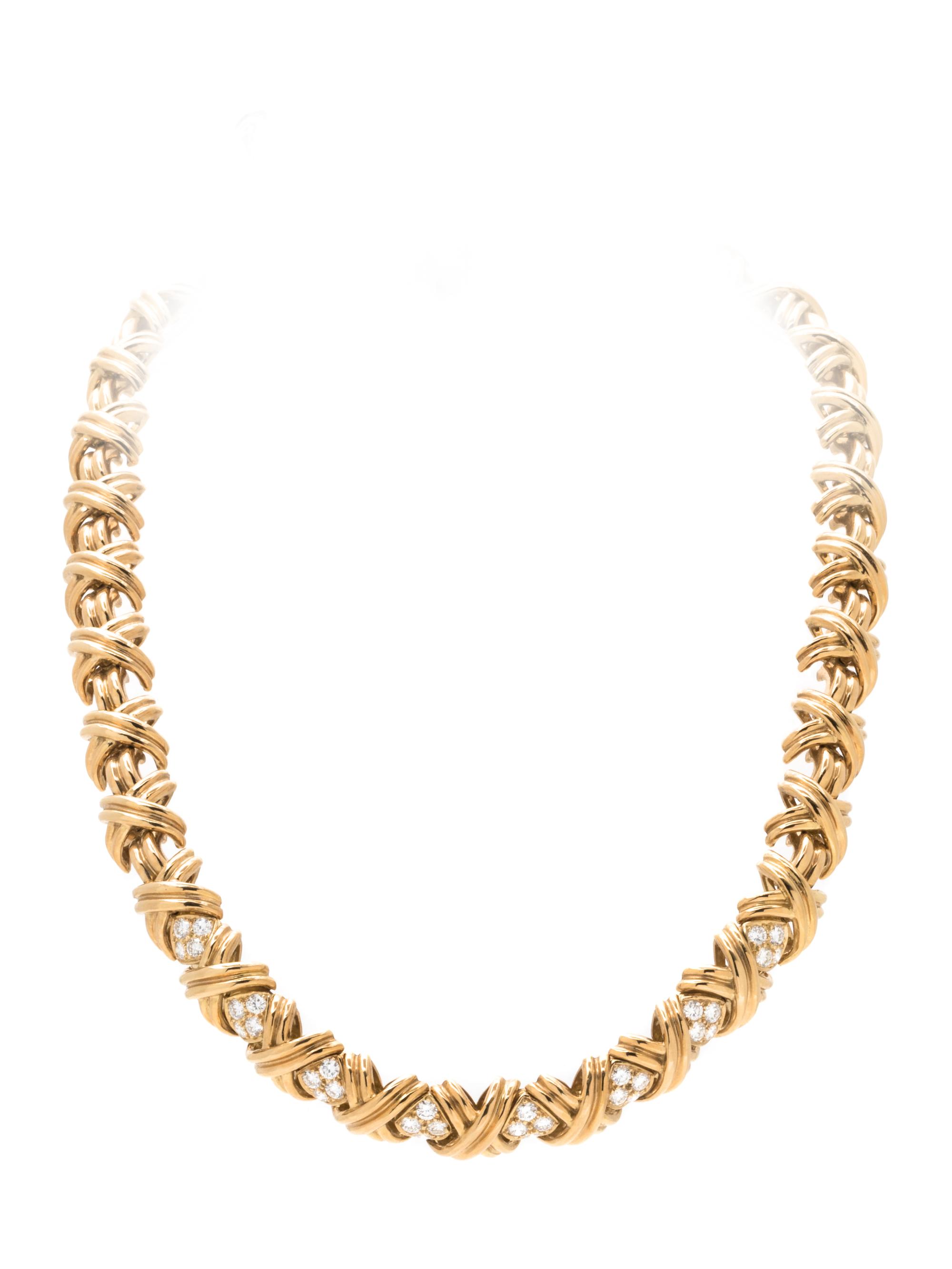 TIFFANY & CO., YELLOW GOLD AND DIAMOND 'X' COLLAR NECKLACE