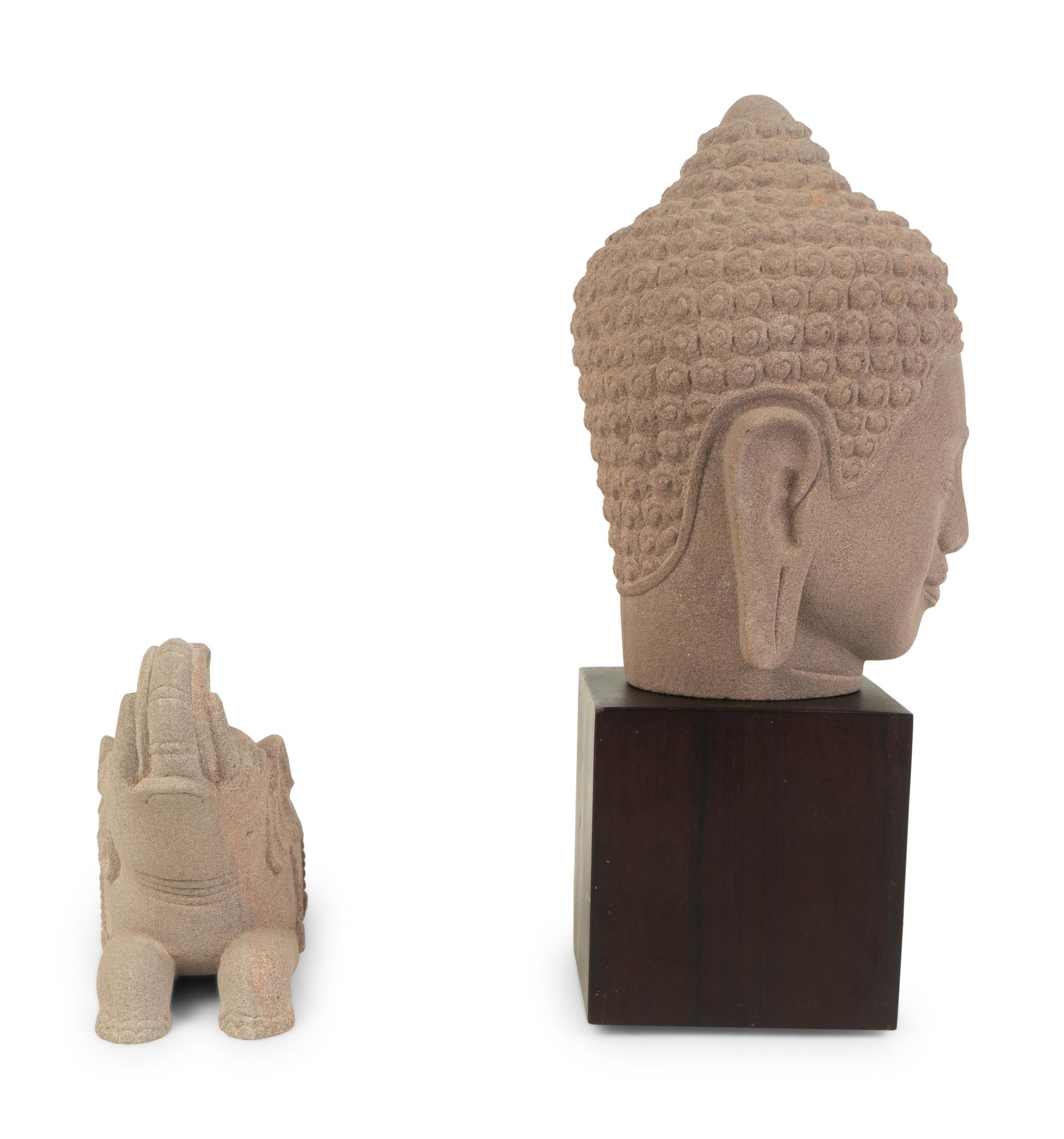 Two Southeast Asian Carved Sandstone Figures — 20TH CENTURY