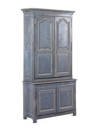 A French Blue-Painted Two-Part Cabinet