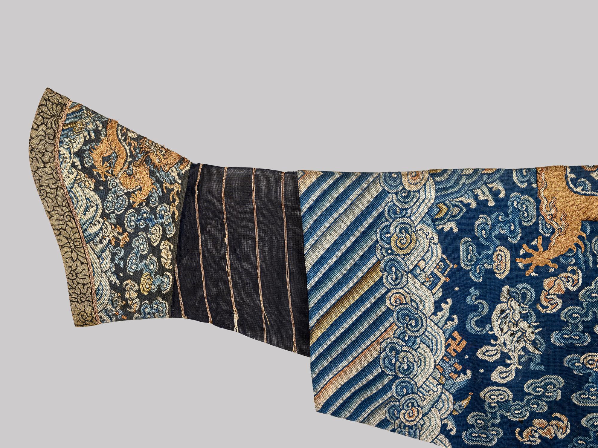 A Blue Ground Embroidered Silk Gauze Summer 'Dragon' Robe, Jifu