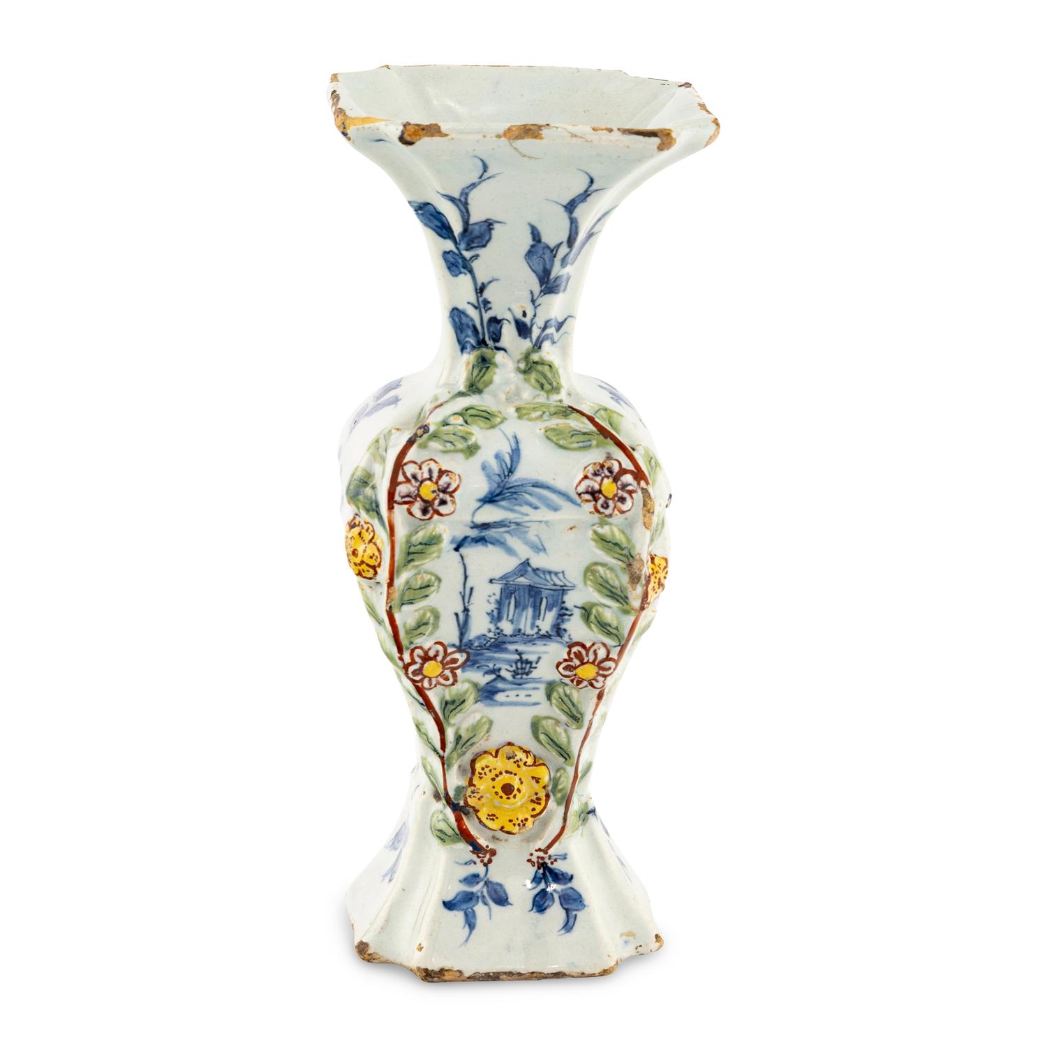 A Dutch Delft Polychrome Decorated Vase