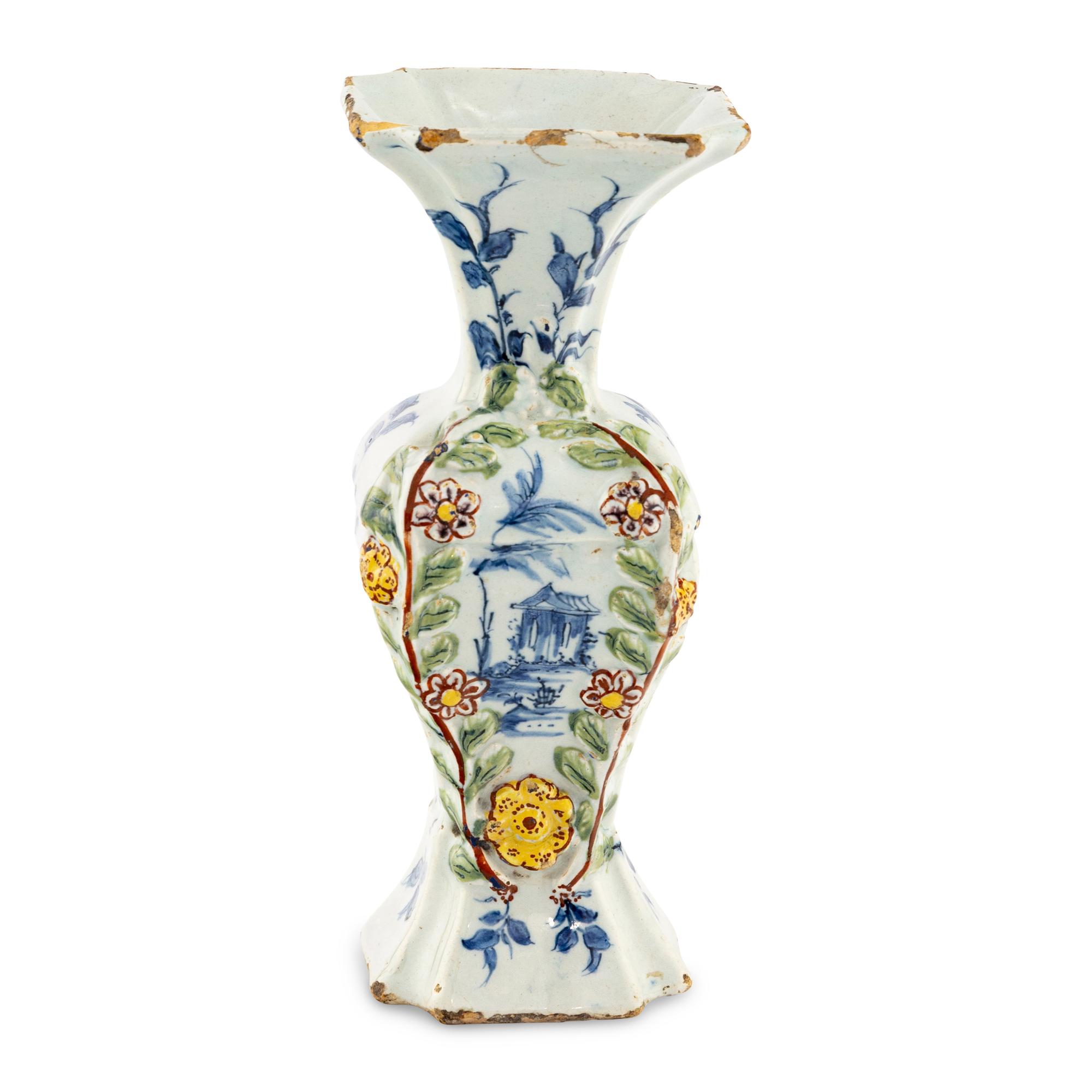 A Dutch Delft Polychrome Decorated Vase