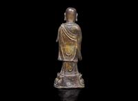 A Chinese patinated bronze figure of a lohan, Ming dynasty 加漆羅漢 明