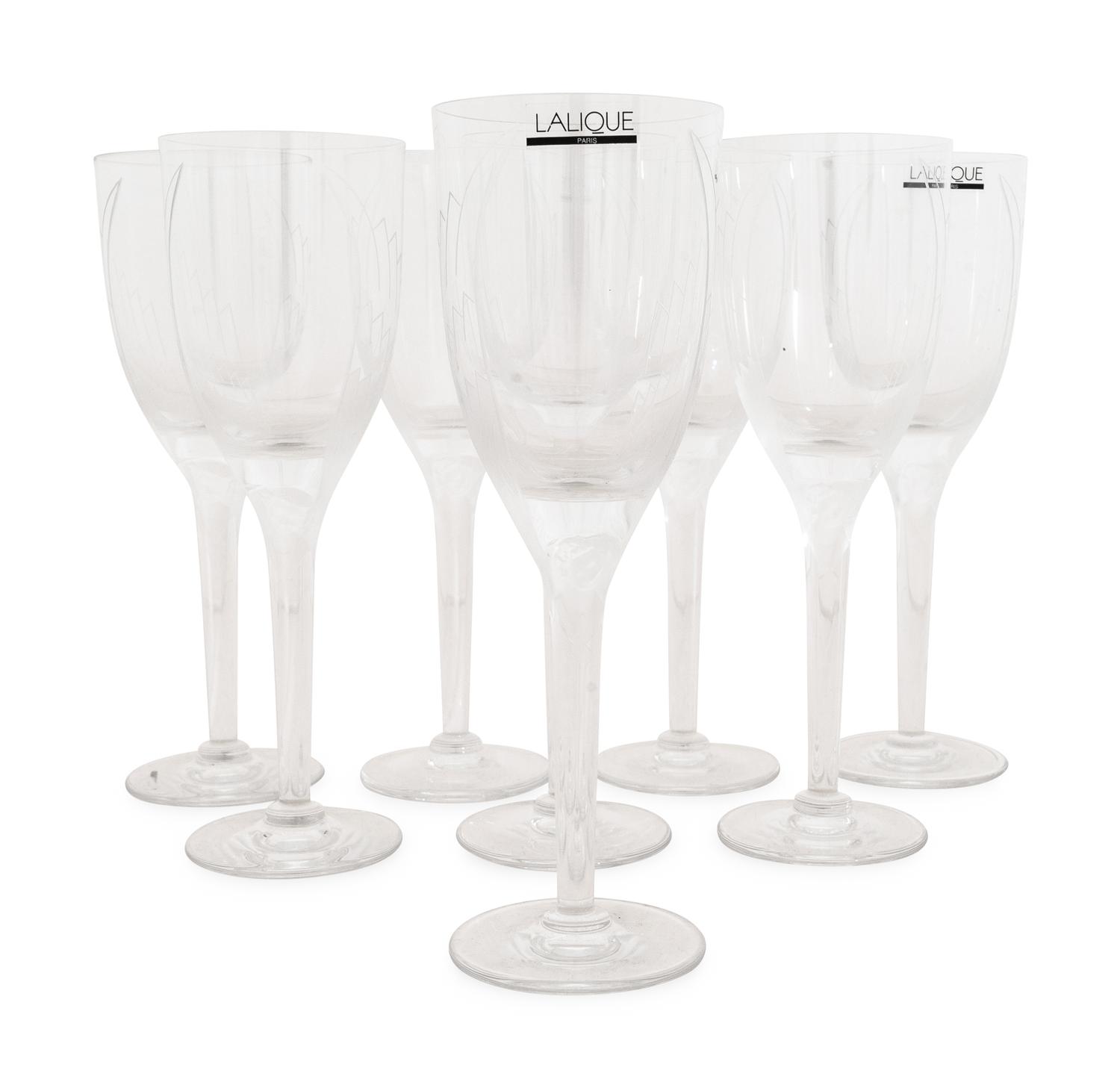 A Set of Eight Lalique Ange de Reims Champagne Flutes