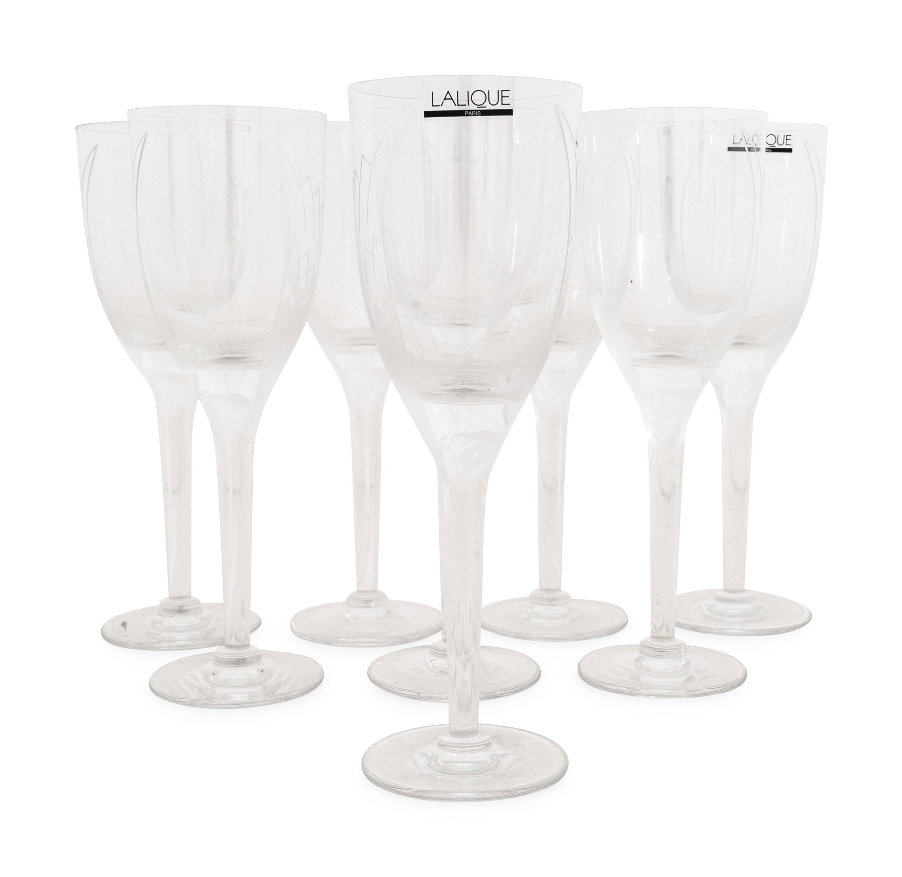 A Set of Eight Lalique Ange de Reims Champagne Flutes