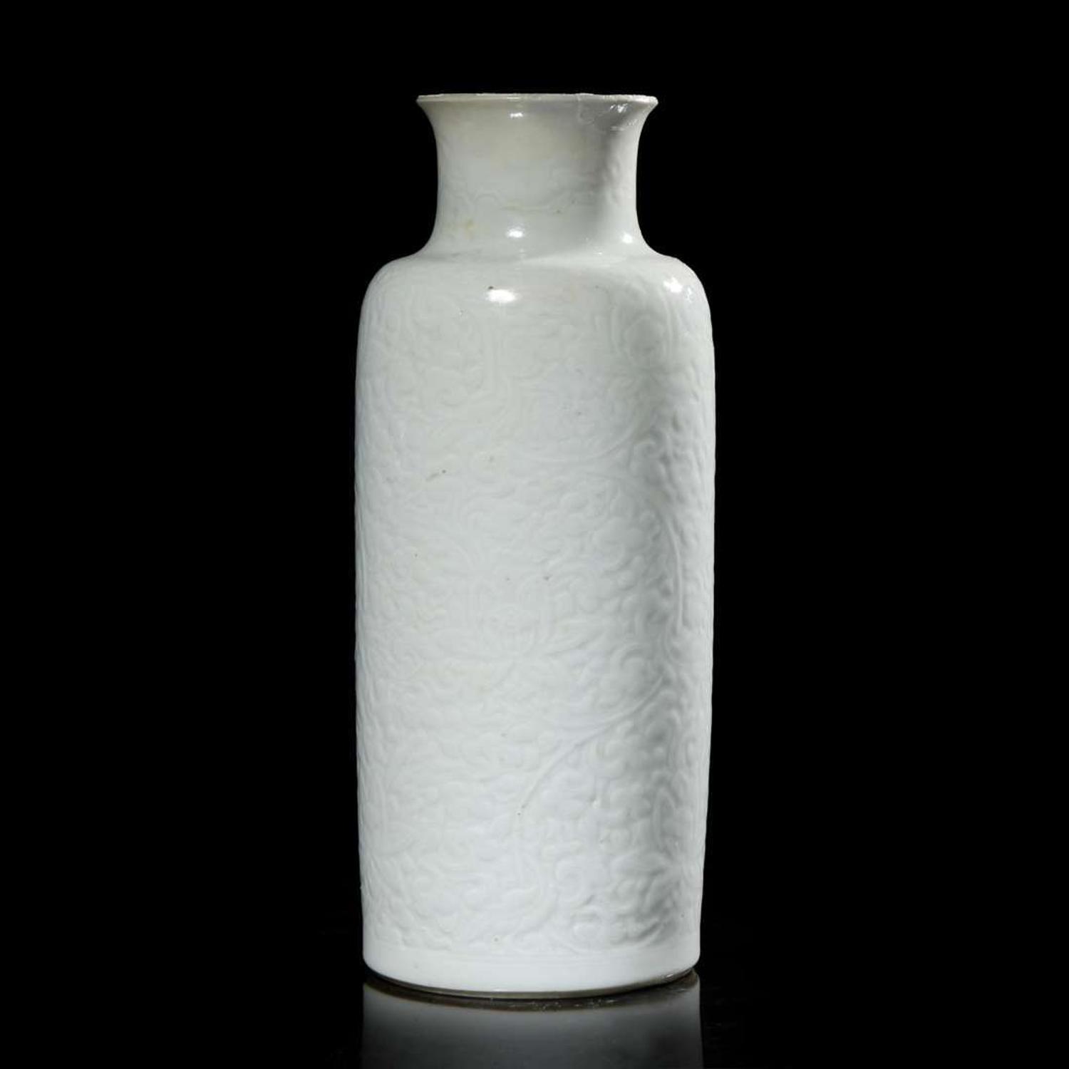 A Chinese carved white porcelain sleeve vase 白瓷刻劃花燈籠瓶 Kangxi period ? ??