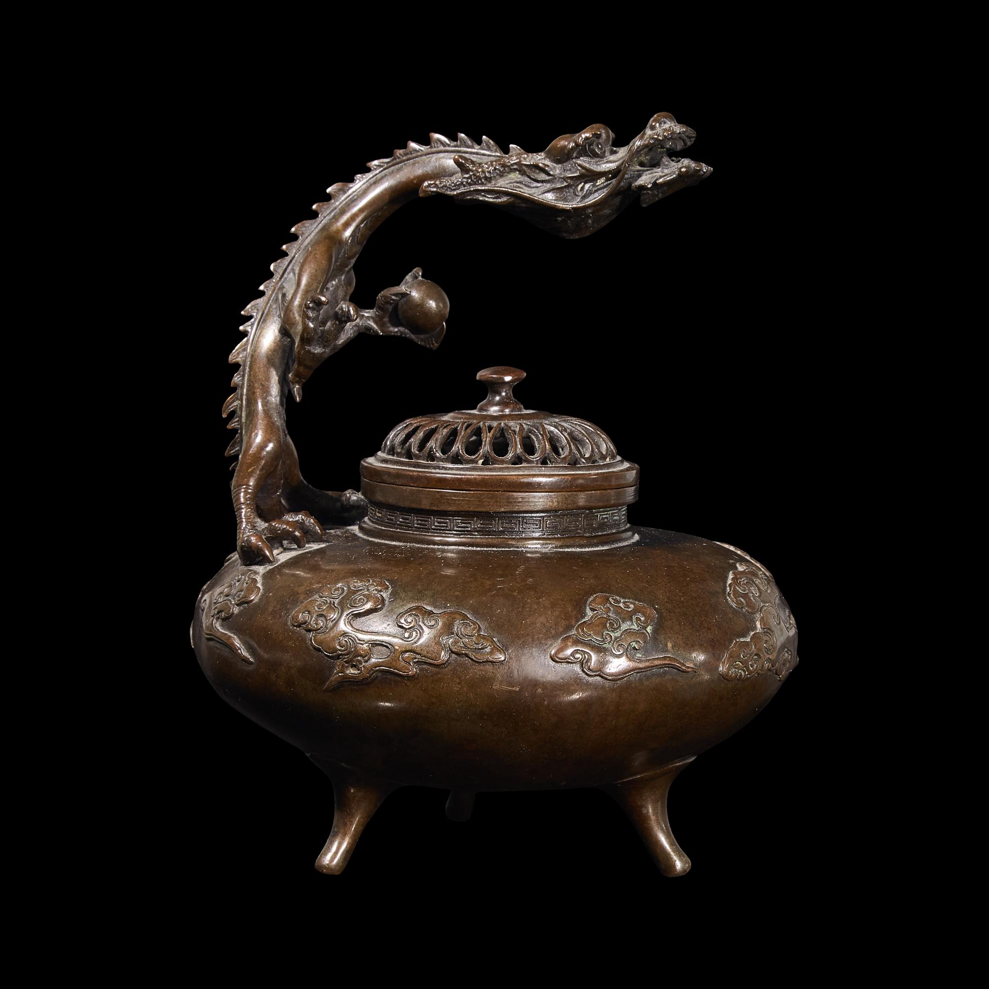 A Japanese Patinated Bronze 'Dragon' Censer, 19th/20th Century