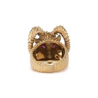 YELLOW GOLD AND RUBY RAM'S HEAD RING