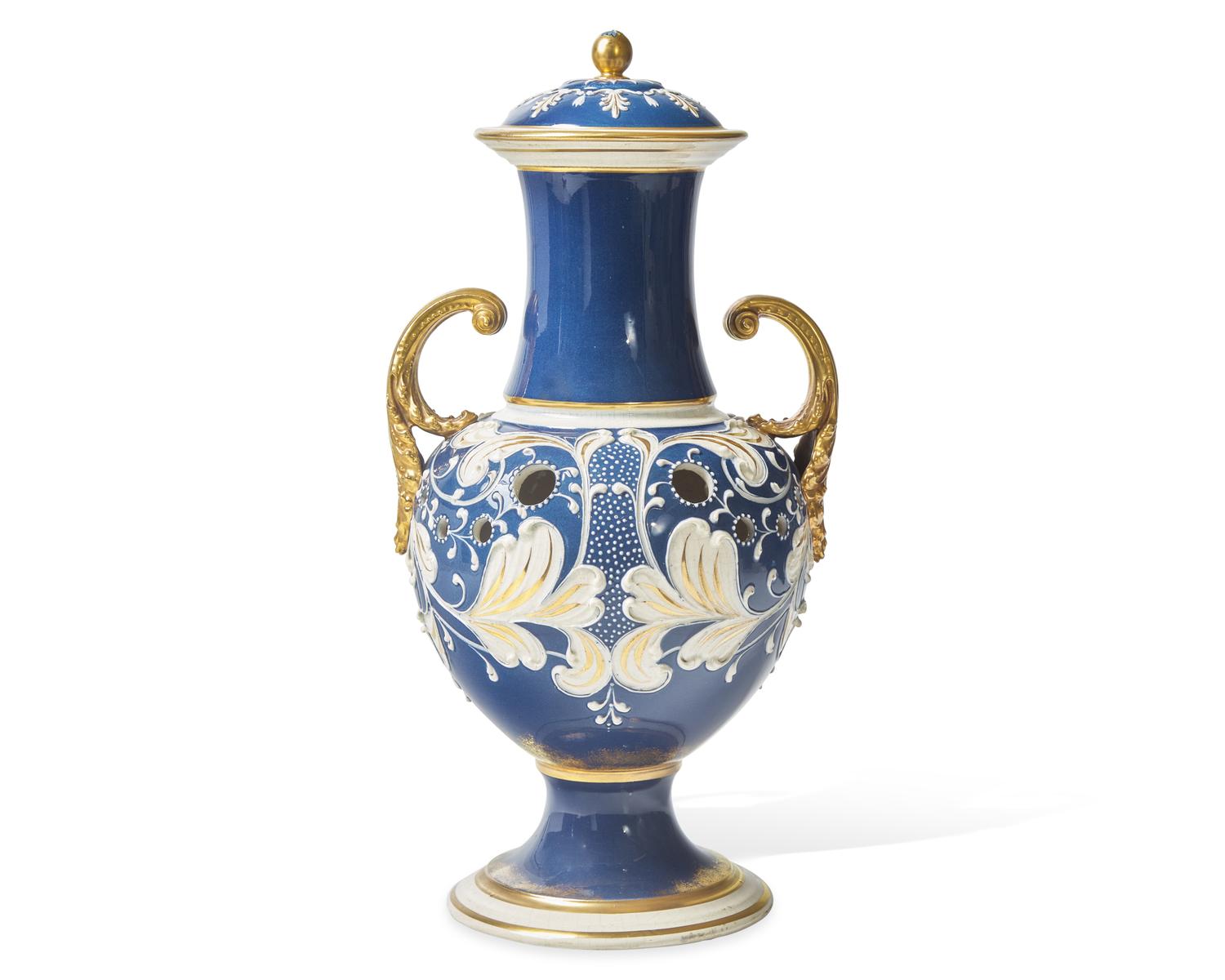 A Wedgwood Parcel Gilt Queensware Twin-Handled Vase and Cover