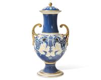 A Wedgwood Parcel Gilt Queensware Twin-Handled Vase and Cover