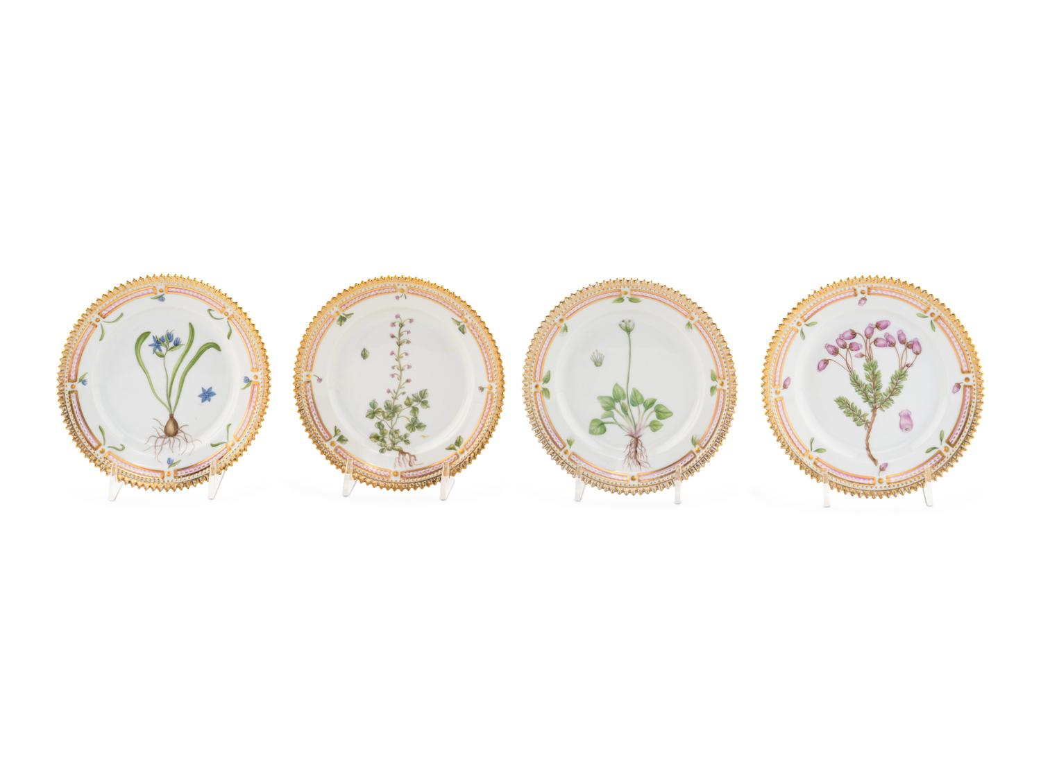 A Set of Eight Royal Copenhagen Flora Danica Porcelain Bread Plates