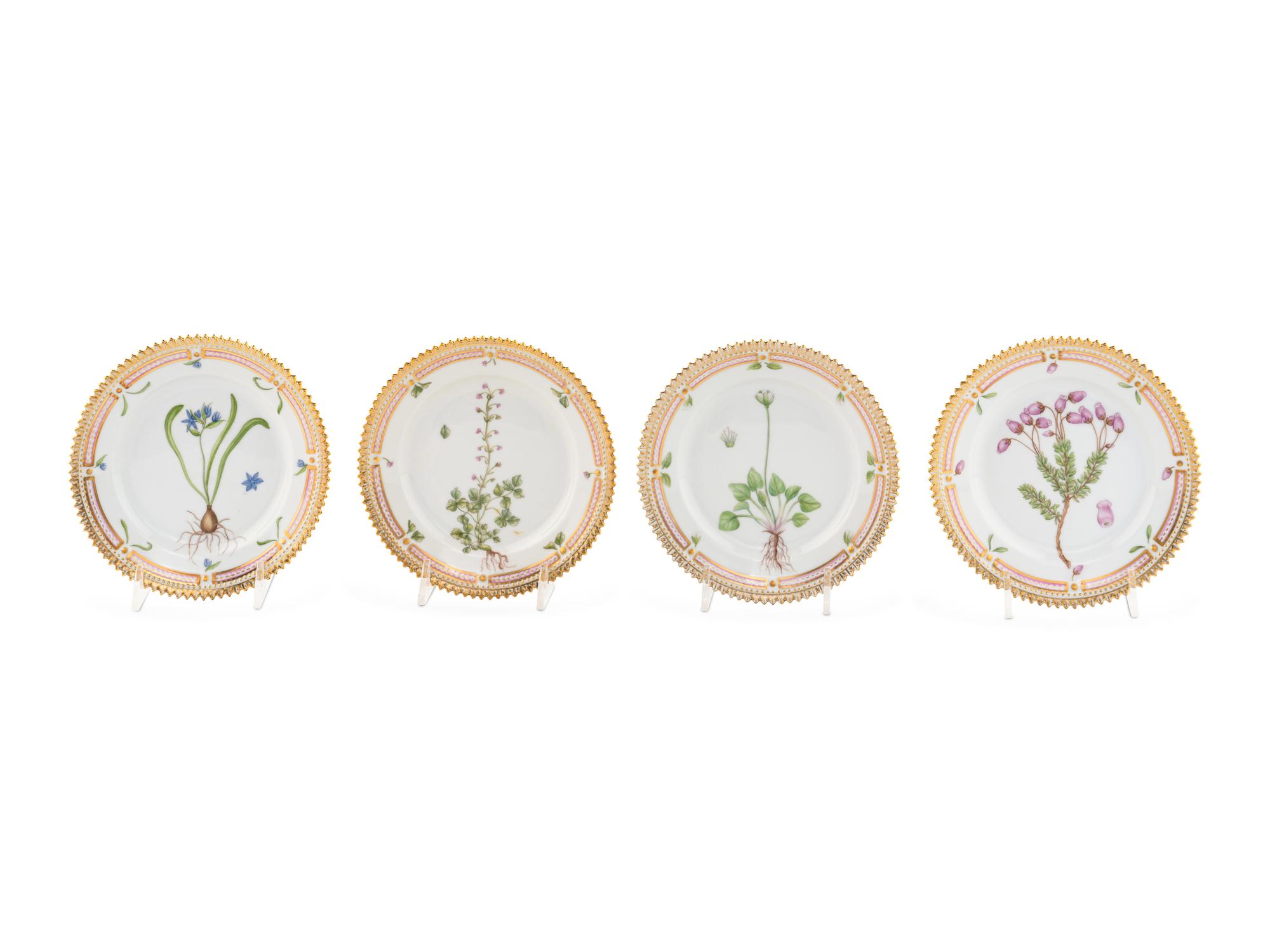 A Set of Eight Royal Copenhagen Flora Danica Porcelain Bread Plates