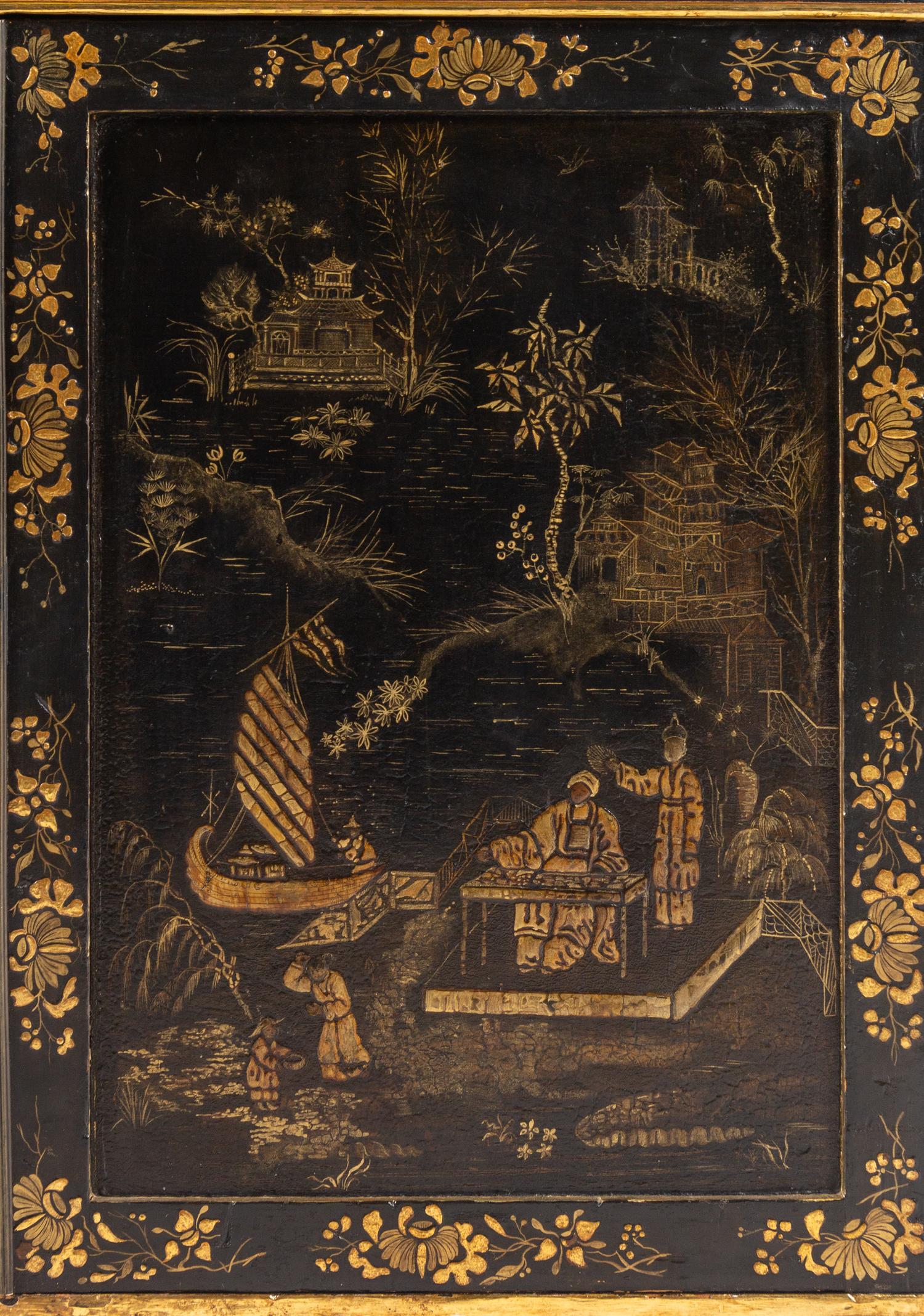 A Regency Black-Painted and Parcel-Gilt Japanned Cabinet