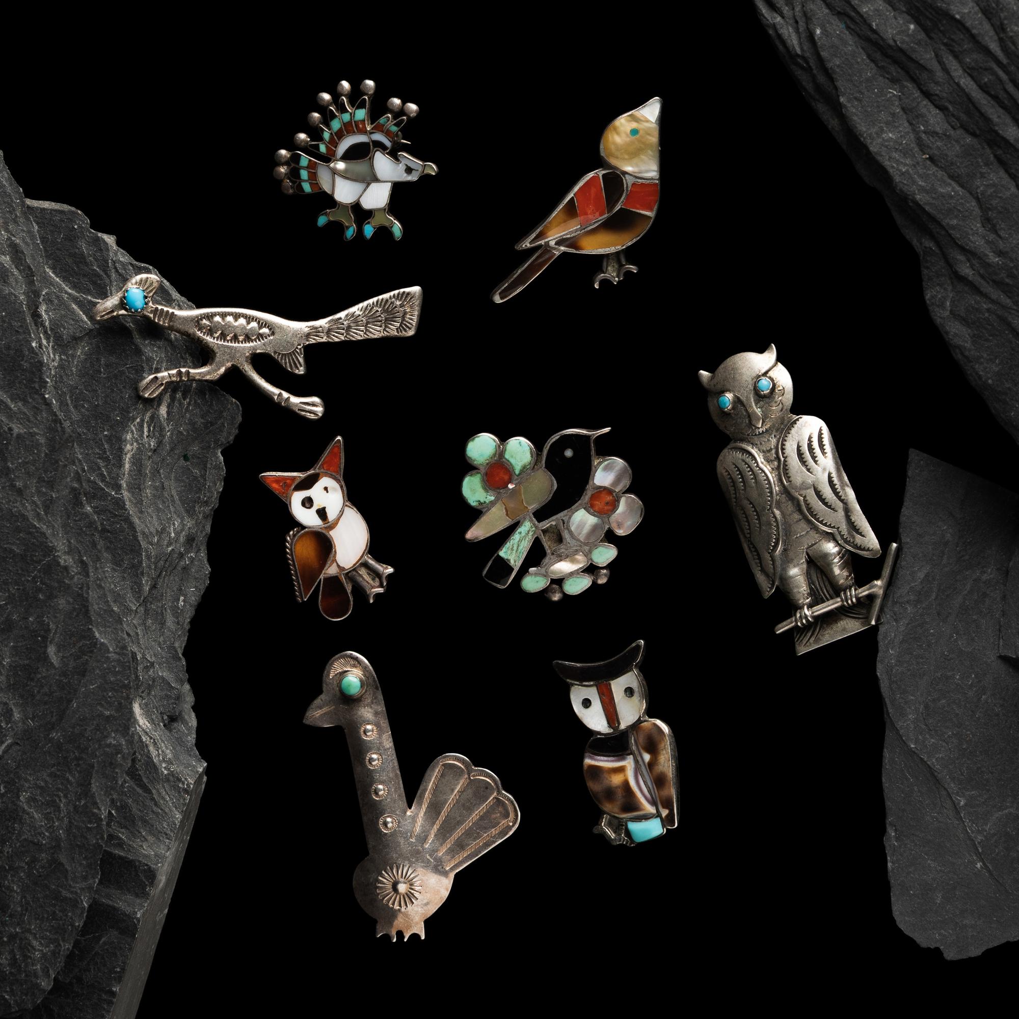 Navajo and Zuni Avian Silver Pins / Pendants