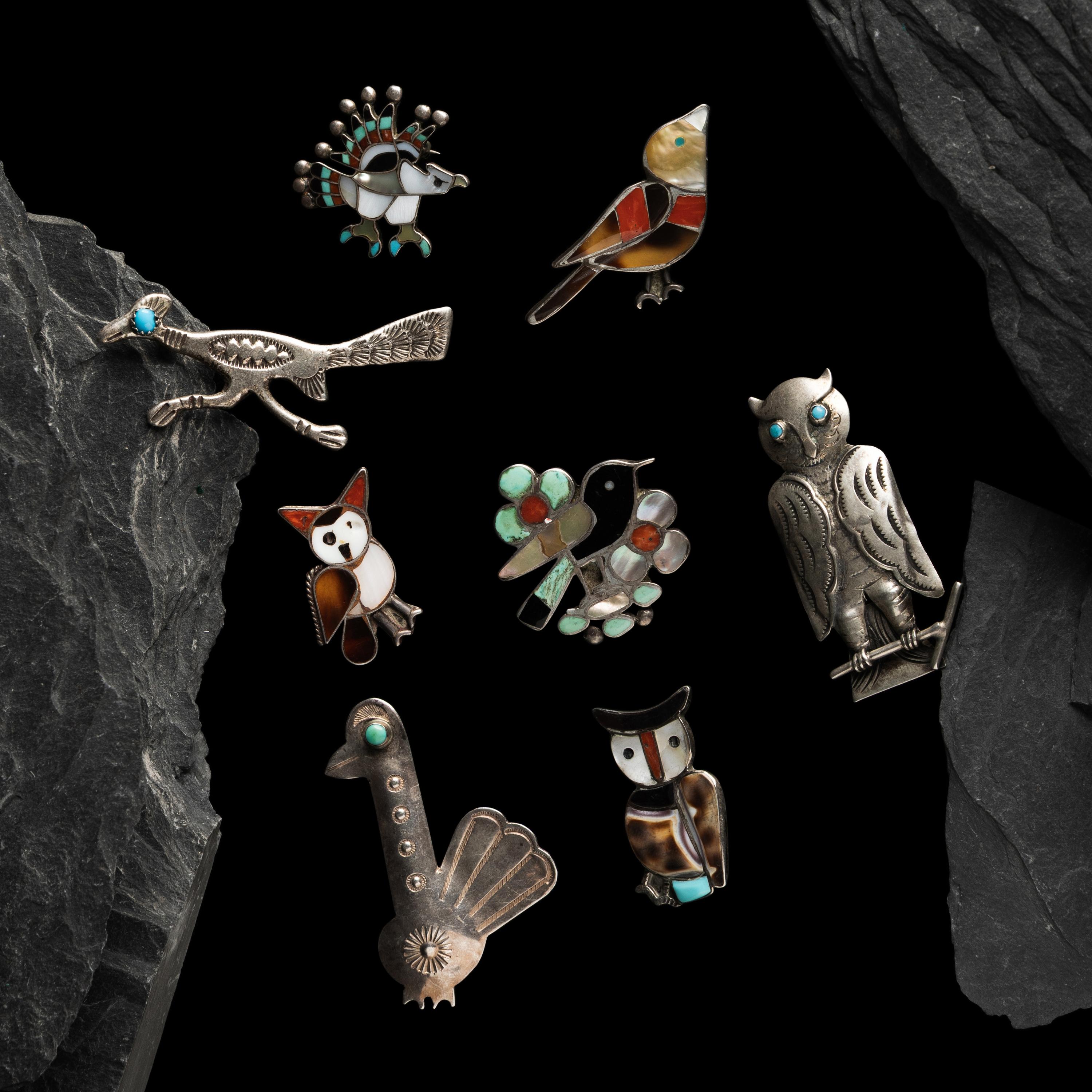 Navajo and Zuni Avian Silver Pins / Pendants