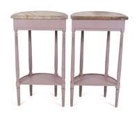 A Pair of Louis XV Style Painted Demi-lune Marble Top Console Tables — 20TH CENTURY