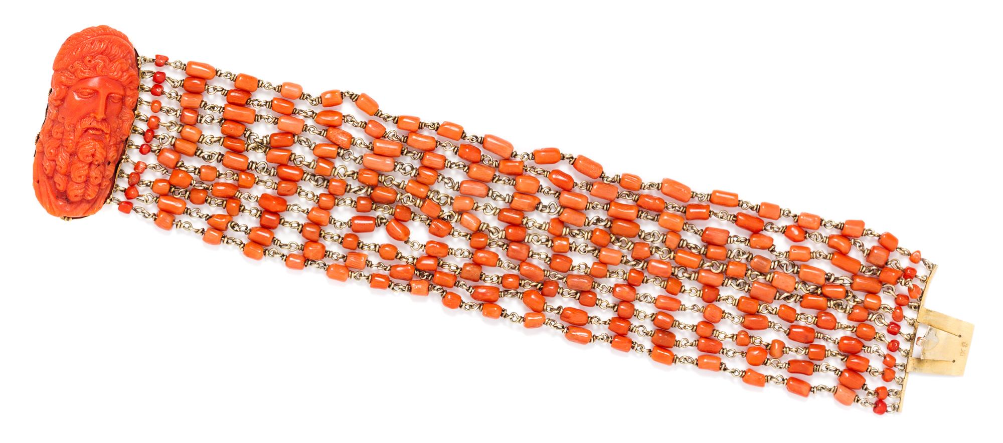 A Yellow Gold and Coral Bracelet, Circa 1840, 37.20 dwts.