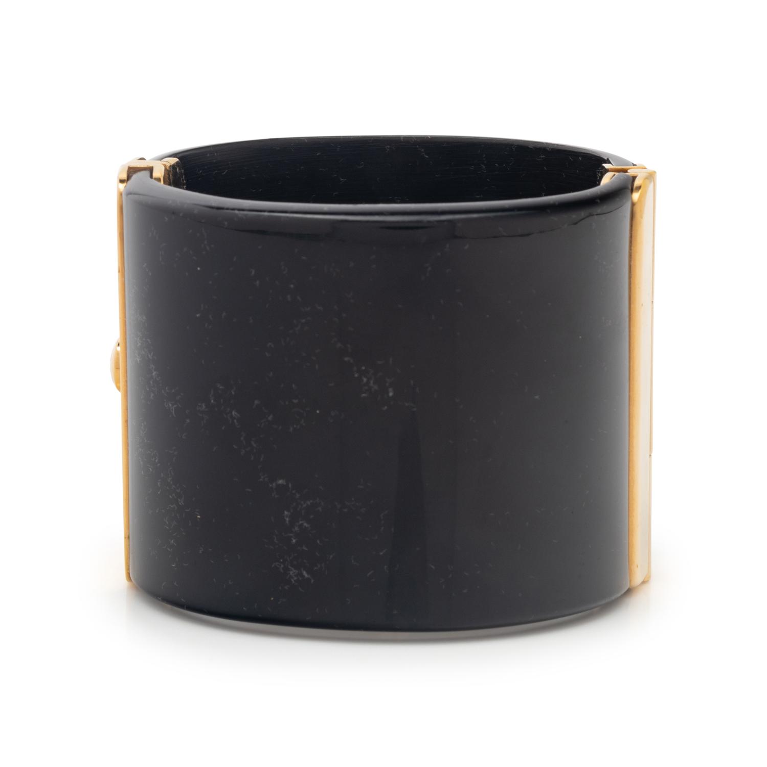 Chanel Black Resin and Gold-Tone Metal Cuff