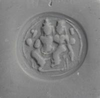 A Persian Blue Glass Intaglio with Two Figures — Set in a gold ring