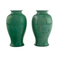 A Pair of Awaji Green Crackle Glazed Ceramic Vases
