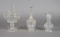 An Orrefors Etched Glass Perfume, Height of first 8 1/2 inches.
