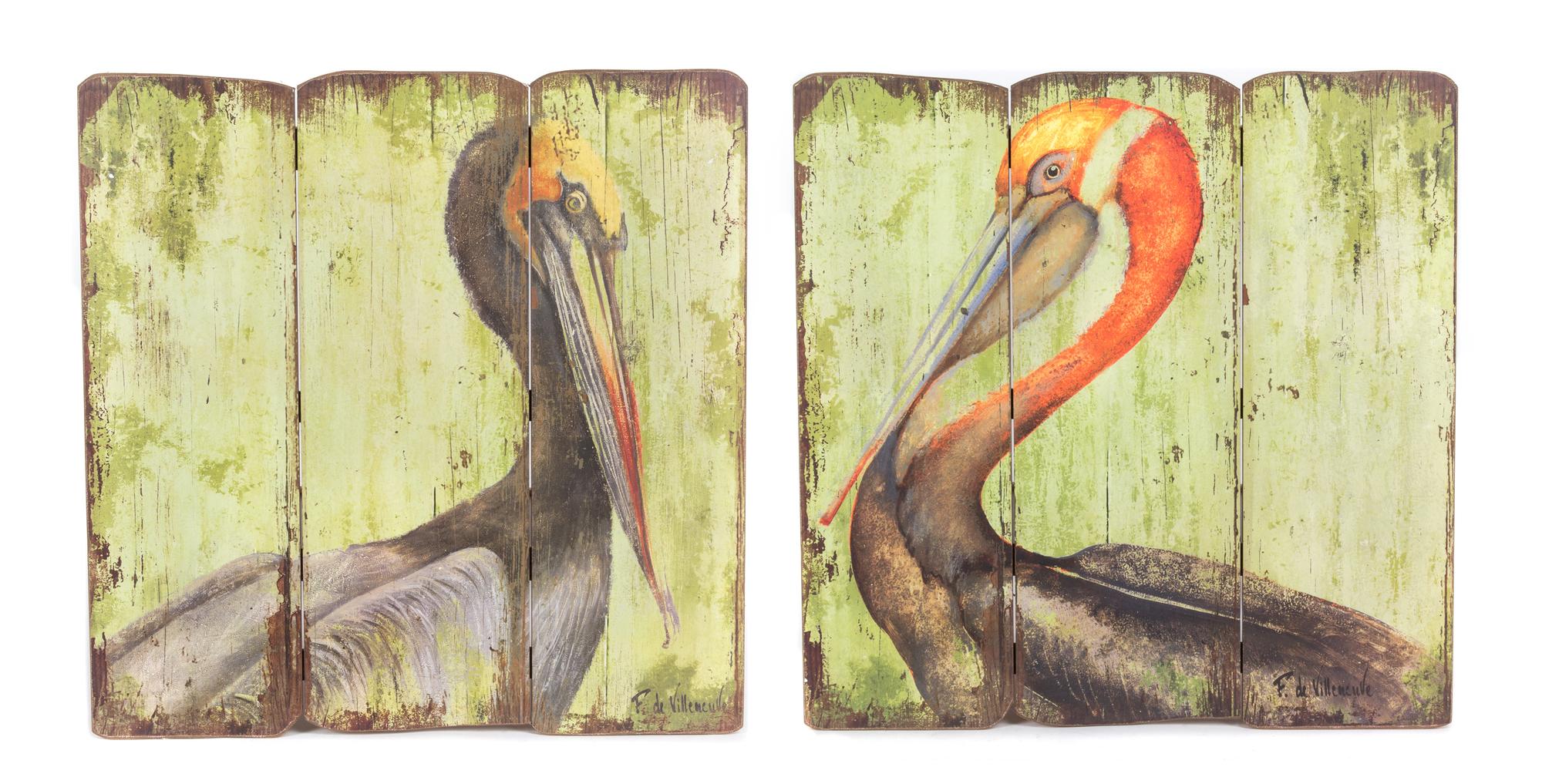 Fabrice de Villeneuve, (20th century), a pair of prints depicting pelicans.