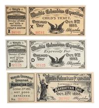 [GENERAL AMERICANA]. World's Columbian Exposition group of tickets and State of Louisiana $5 dollar bonds.
