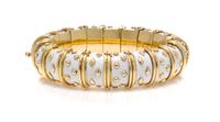 A Vintage 18 Karat Yellow Gold and White Enamel Paillonne Bracelet, Schlumberger for Tiffany & Co., France, 79.60 dwts.