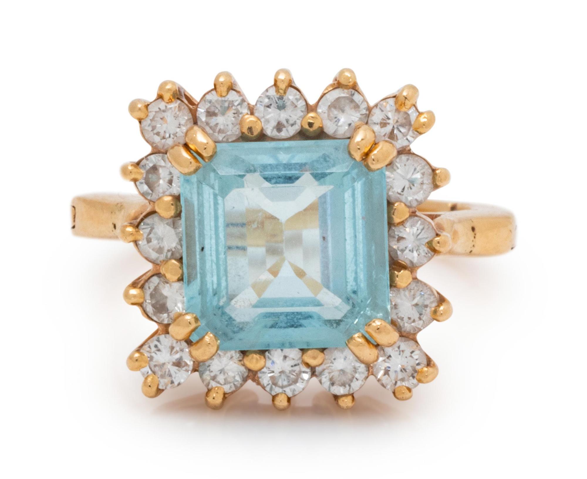 A Yellow Gold, Aquamarine and Diamond Ring,