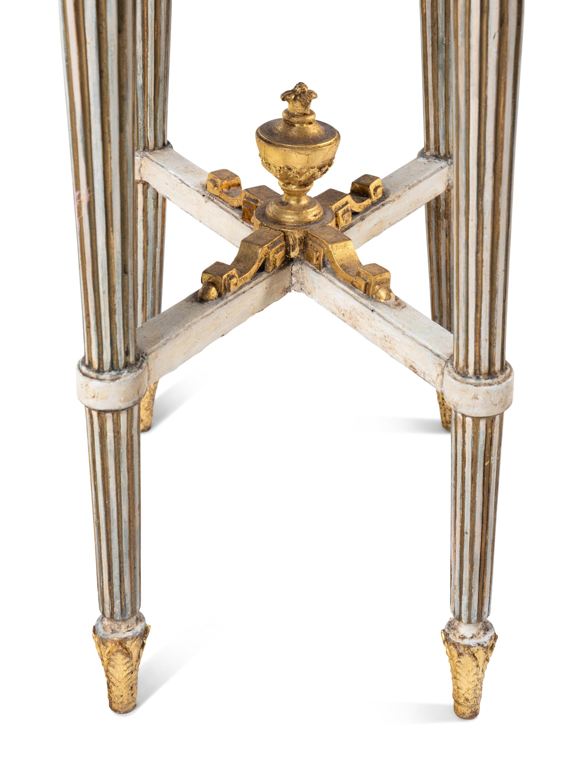 A Pair of North Italian Painted and Parcel-Gilt Marble-Top Side Tables