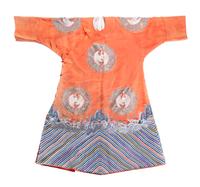 A Chinese Embroidered Silk Salmon-Ground Robe Height 58 inches. — QING DYNASTY
