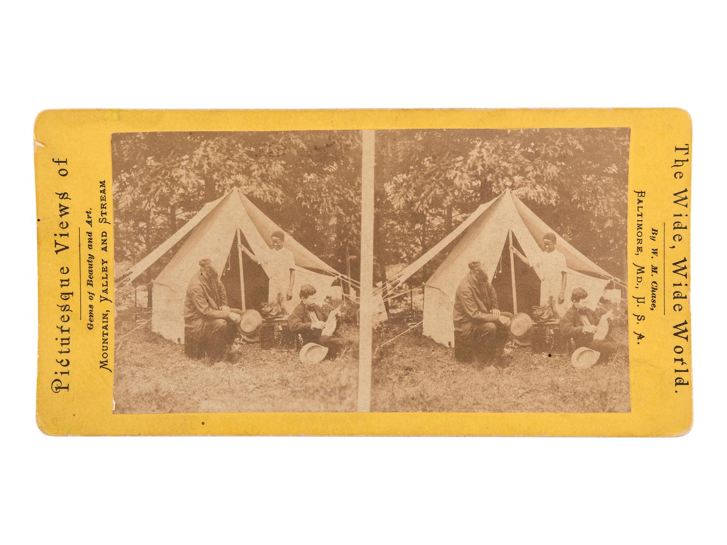 [AFRICAN AMERICANA]. CHASE, W.M., photographer. Stereoview of a young African American servant at camp. Baltimore, MD: n.d.