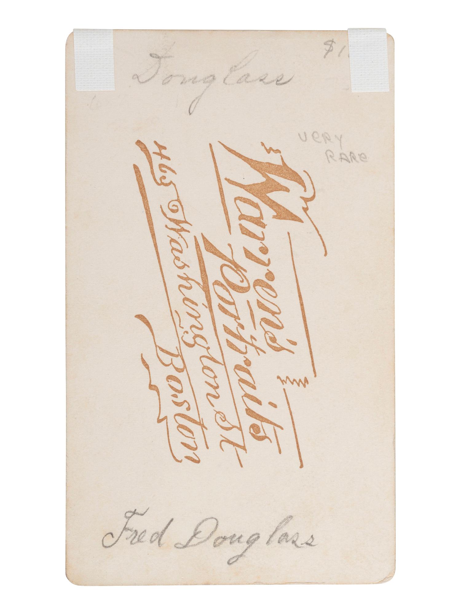 DOUGLASS, Frederick (1818-1895). CDV of Frederick Douglass. [ With: ] Signature ("Frederick Douglass"). Washington, D.C., 10 May 1893.